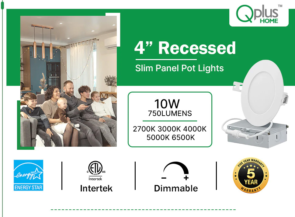 Qplus 4 Inch Slim Recessed LED Pot Lights For Dry & Damp Location(图2)