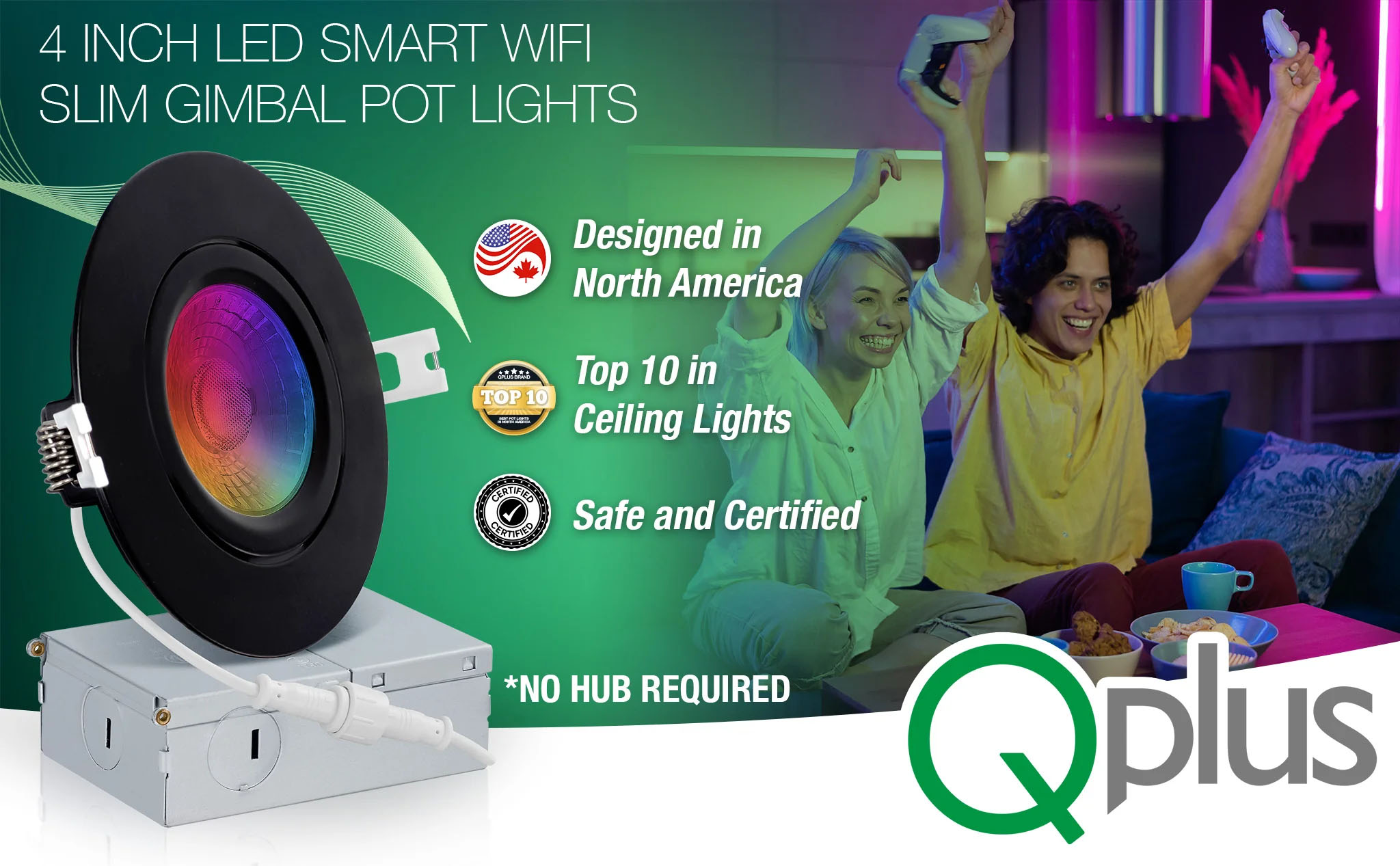 QPlus LED Recessed/Rotatable Smart Slim Gimbal Pot Light, 4 Inch, 10W, 750LM(图1)