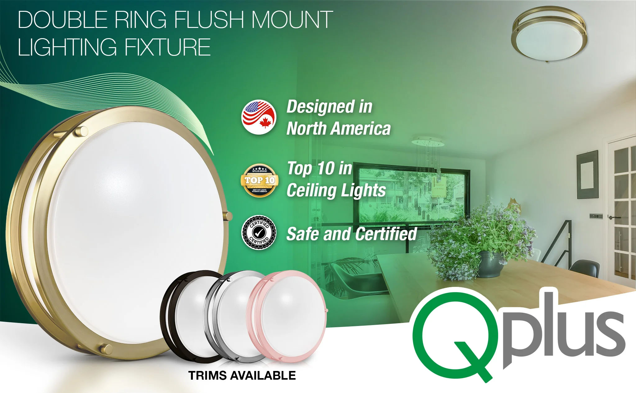 QPlus 14 Inch LED Architectural Flush Mount 24 Watts - 1750Lumen / Gold(图1)
