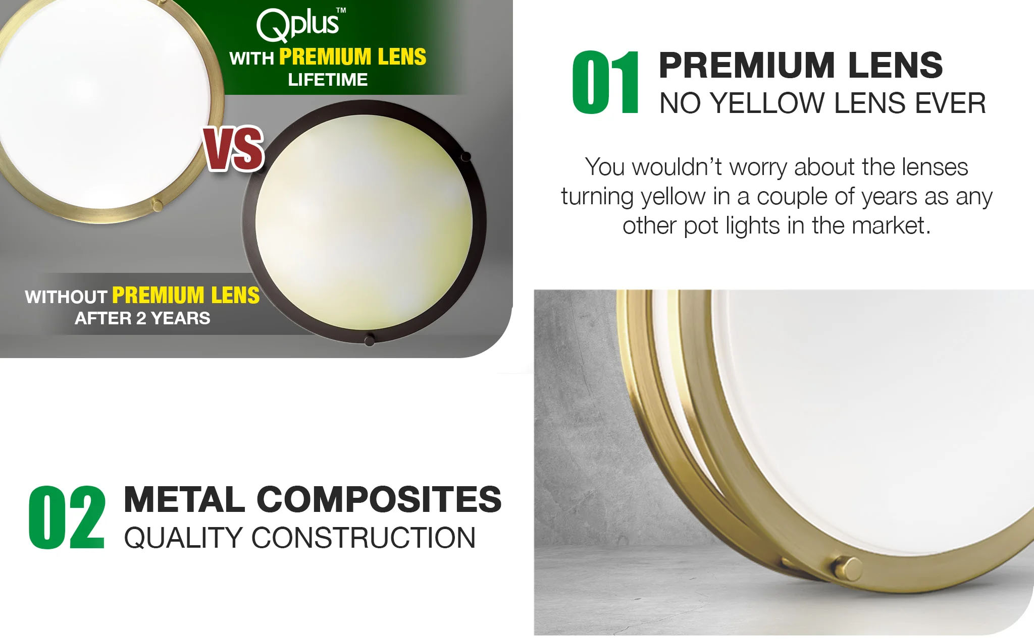 QPlus 14 Inch LED Architectural Flush Mount 24 Watts - 1750Lumen / Gold(图2)