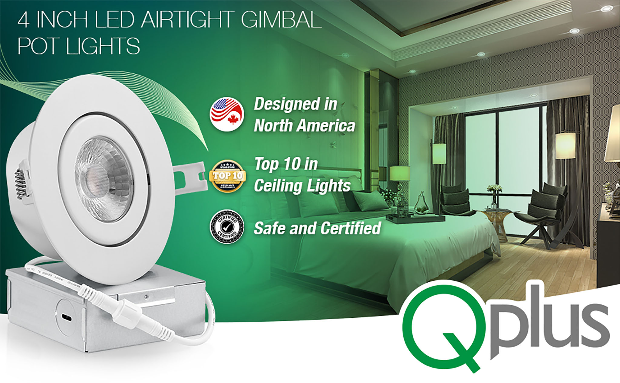 QPlus 4 Inch LED Airtight Slim Gimbal, 10W, 750LM, 1CCT, Dimmable(图1)