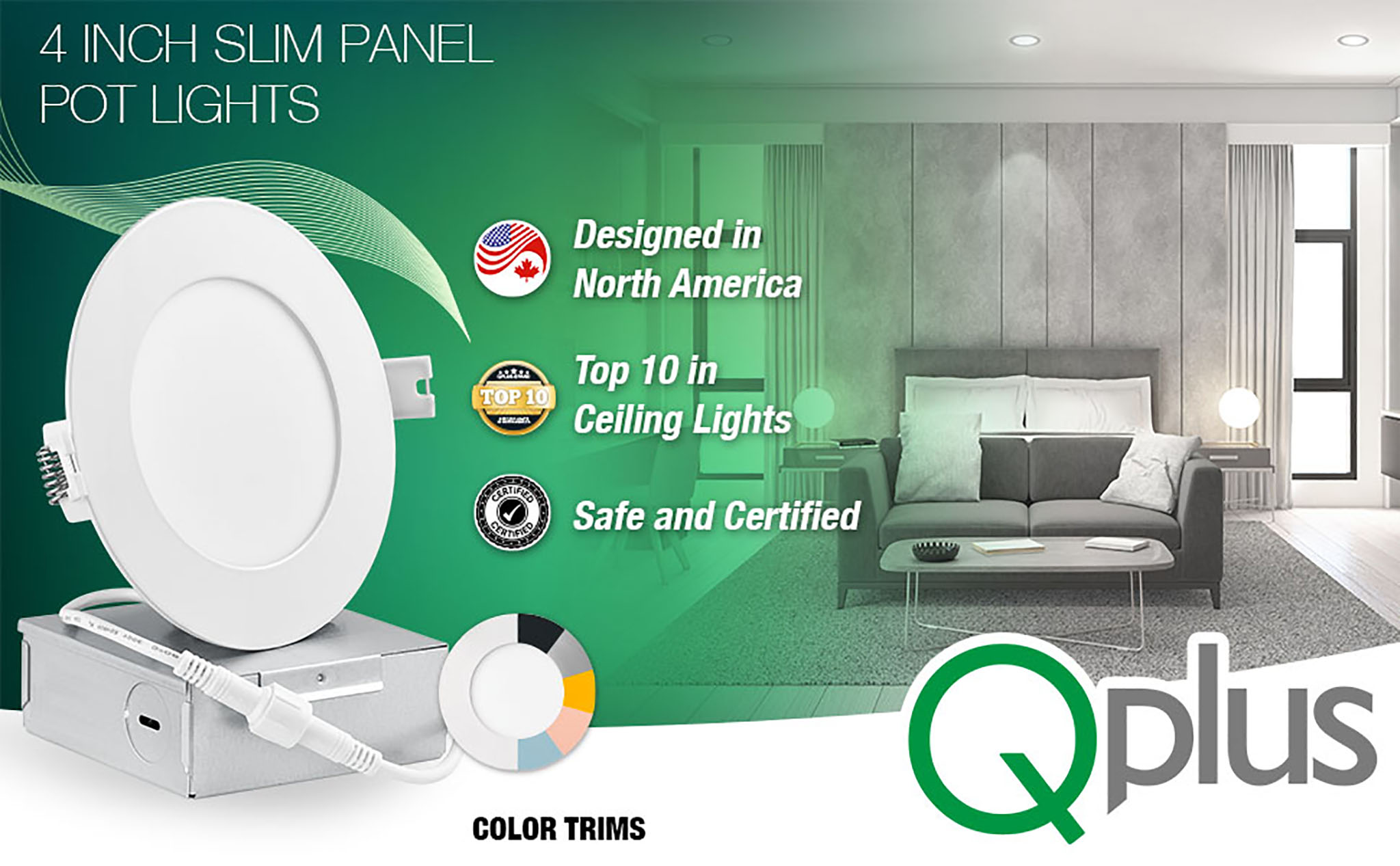 QPLUS 4 Inch LED Slim Panel, 10W, 750LM, 1CCT, Dimmable(图1)