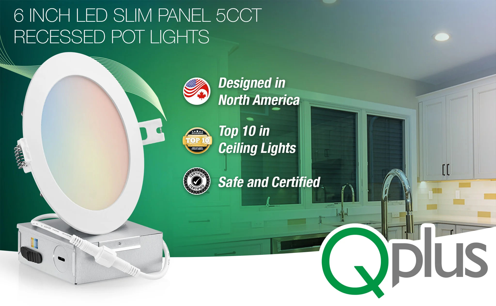 Qplus 6Inch Multicolor Temperature LED Slim Panel, 13W, 1050LM, 5CCT, Dimmable, Wet Location(图1)